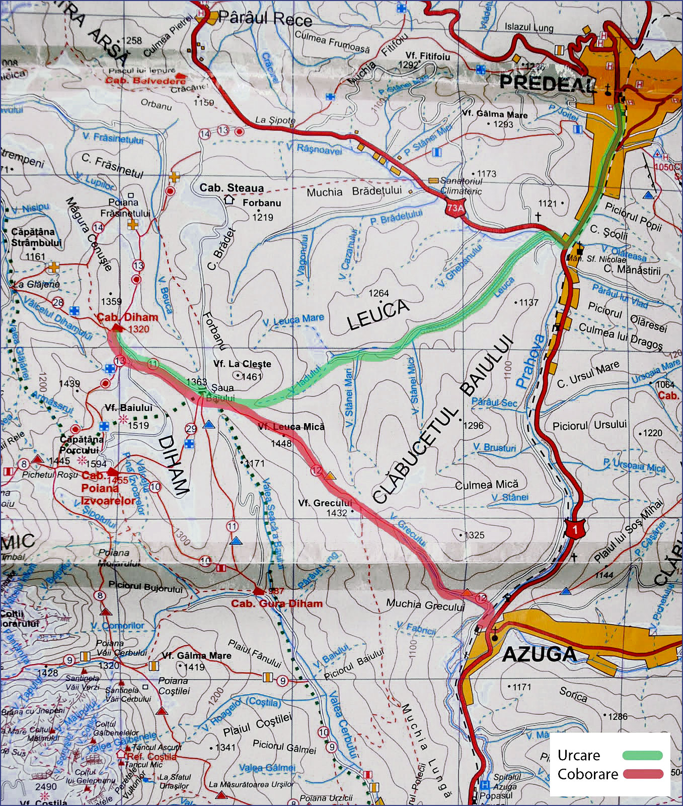 Harta traseu Predeal - Azuga